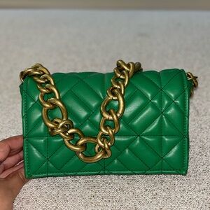 Zara Green Quilted Chain Shoulder Bag
